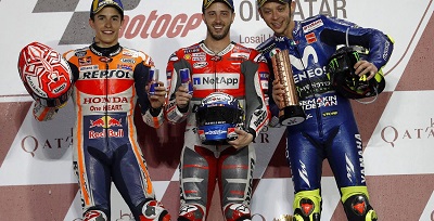 Dovizioso, Márquez, Rossi, así fue el podio en Qatar